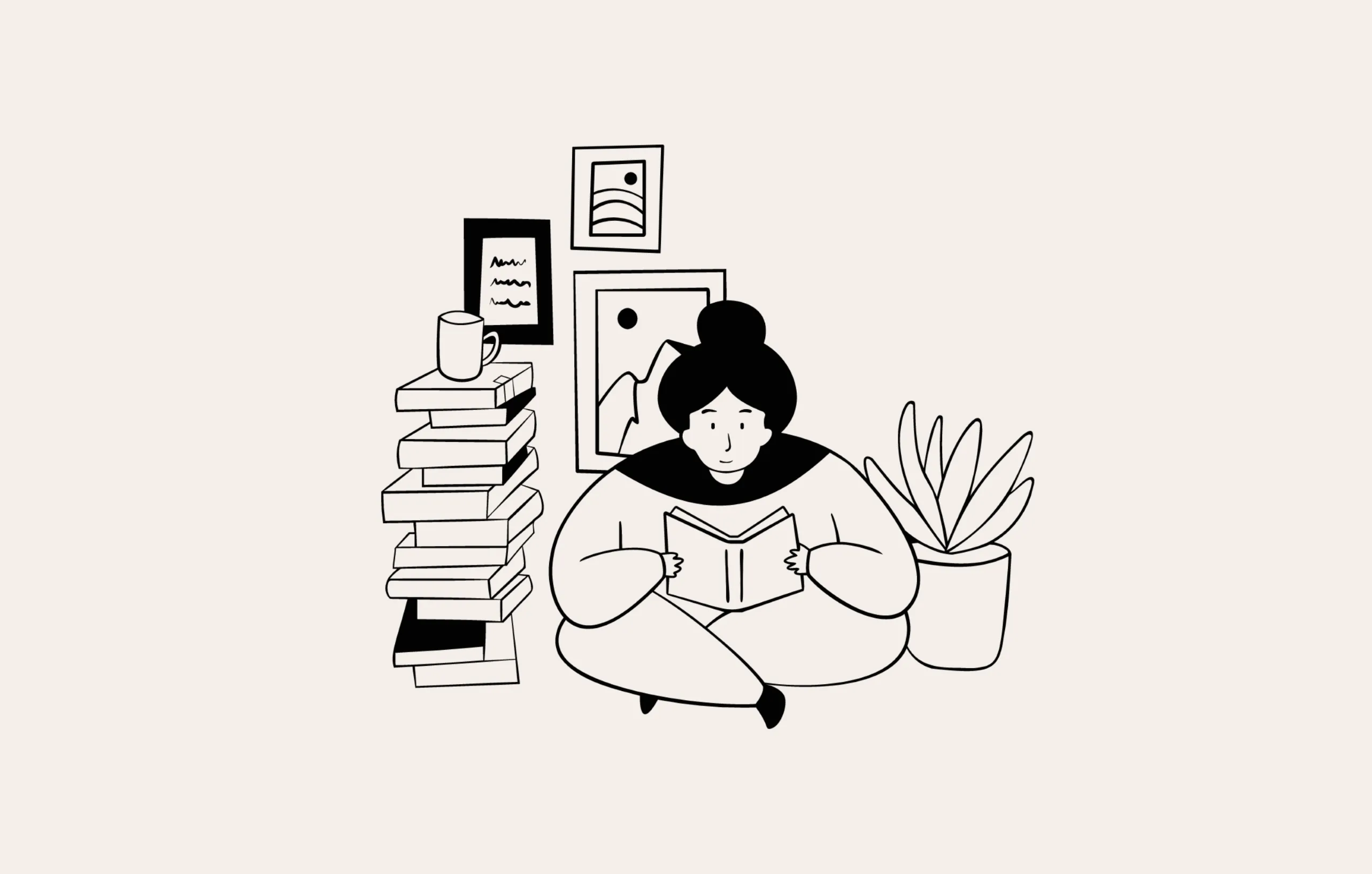 A woman sits on floor reading books