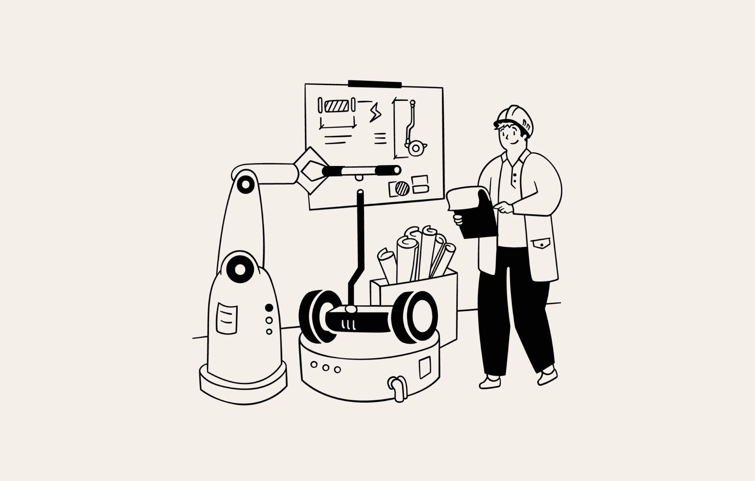 A man with a machine gets an overview of his project