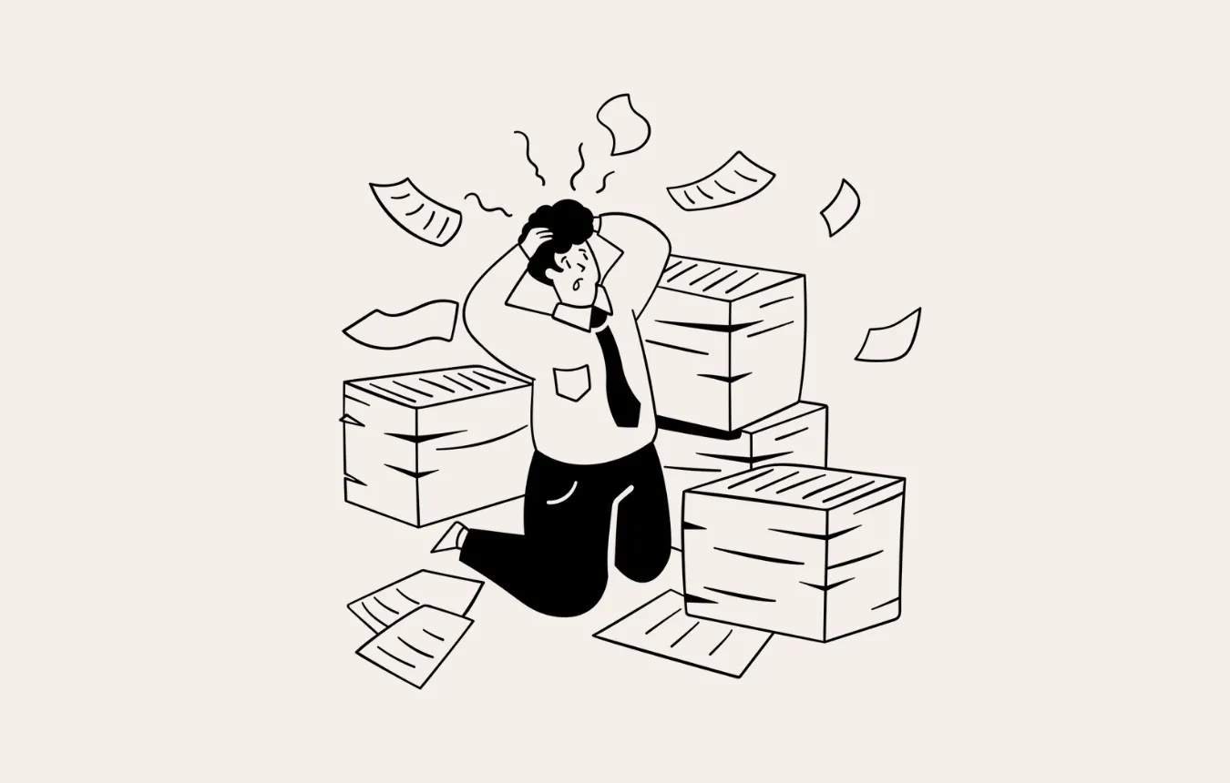 A man frustrated with paperwork