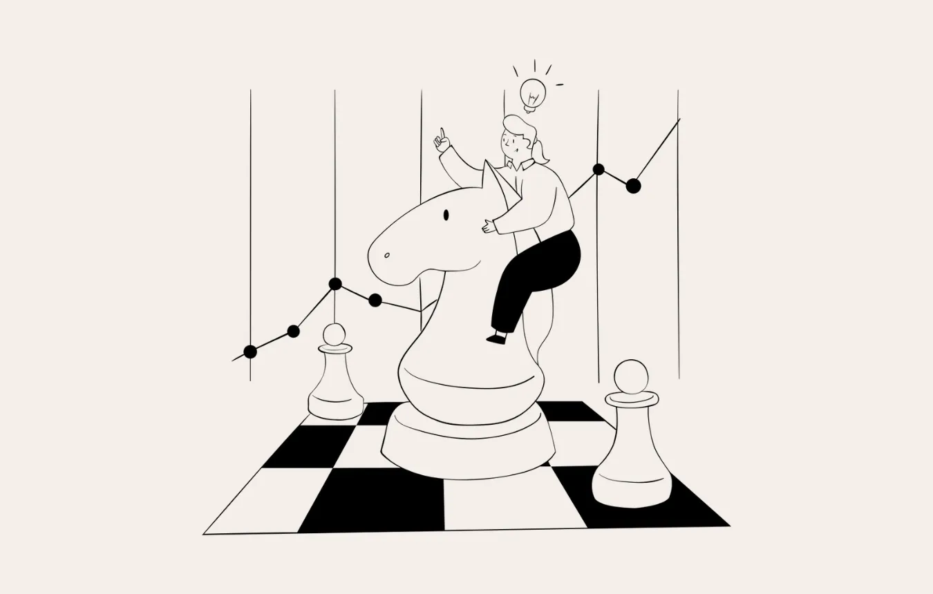 A woman playing chess thinking strategically